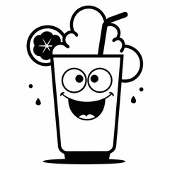Black outline Cartoonist  a juice cup with cold