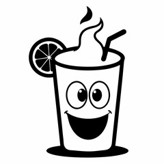 Black outline Cartoonist  a juice cup with cold