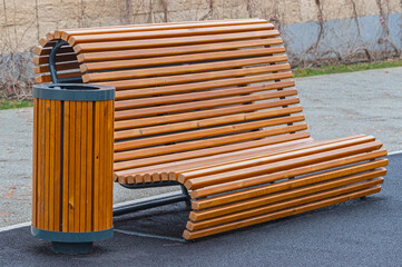  Park Bench and garbage container