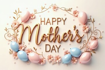 Happy Mother's Day greeting with floral decorations and balloons  