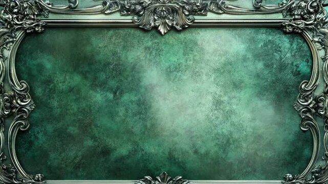 Elegant Dark Green Vintage Frame Background with Ornate Floral Border for Invitation or Classic Design	

