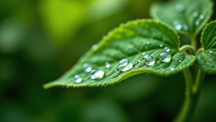 Close-up shot of a green leaf with water droplets, showcasing permaculture principles.