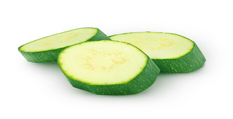 Three zucchini (courgettes) slices isolated on white background