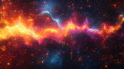 Obraz premium Cosmic energy waves flow across the night sky.