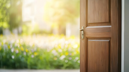 Open Wooden Door To A Garden View