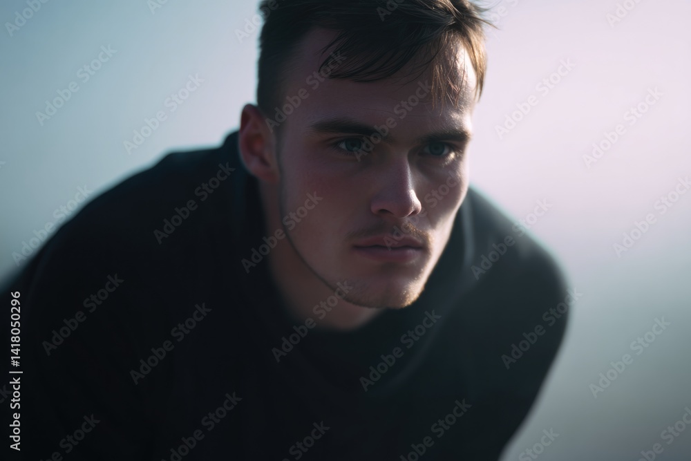 Poster portrait of athlete captured in minimalistic style with blurred background