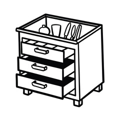 black drawing kitchen drawer line art vector