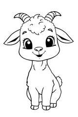 Naklejka premium Cute Cartoon Goat Illustration for Coloring Pages