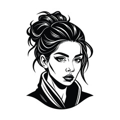 black icon woman messy line art vector