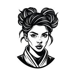 black icon woman messy line art vector