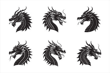 Obraz premium A black silhouette of a dragon head.