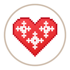 Obraz premium Pixel Heart Icon with Decorative Cross Stitch Design