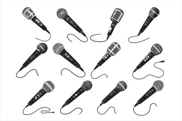 A silhouette of a classic handheld microphone.