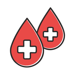 Fototapeta premium Blood Drops with Medical Cross Icon Representing Health and Medical Care