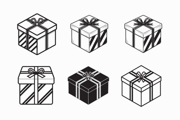 A simple black and white icon of a gift box.