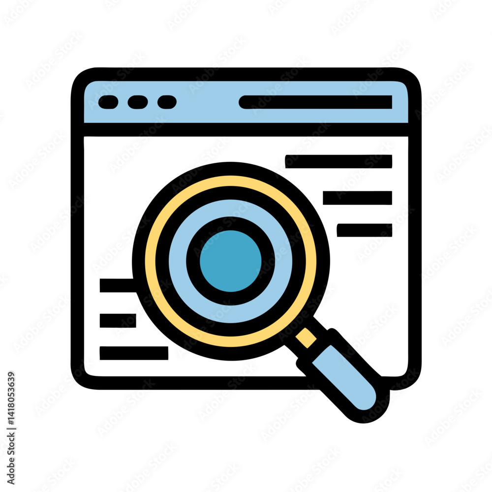 Poster Browser with Magnifier Icon Representing Online Search and Web Navigation