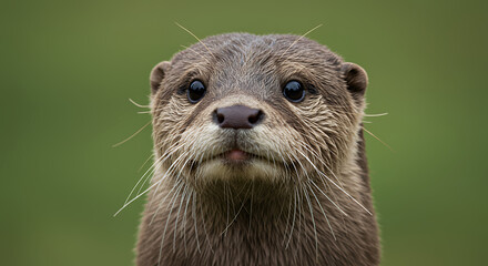 Fototapeta premium Adorable Otter Portrait Close up of a Curious Eurasian Otter with Whiskers