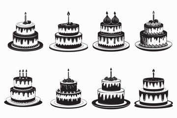 A simple black and white silhouette of a birthday cake.