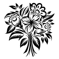 Black Floral Bouquet Vector Design - Hand-drawn Elegant Flower Art