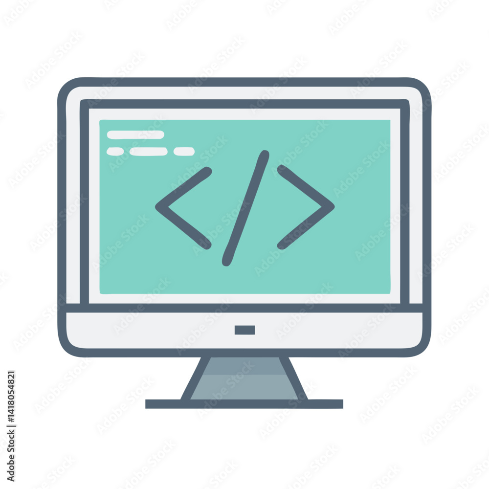 Poster Computer Screen with Code Icon Representing Web Development and Programming