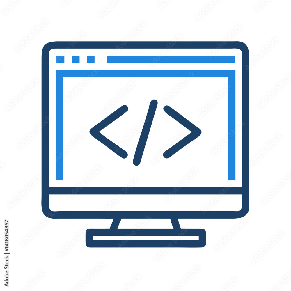 Poster Computer Screen with Code Icon Representing Web Development and Programming