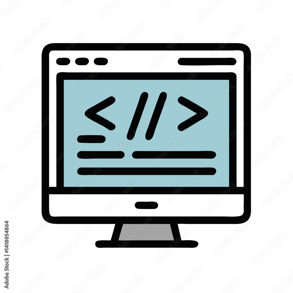 Poster Computer Screen with Code Icon Representing Web Development and Programming
