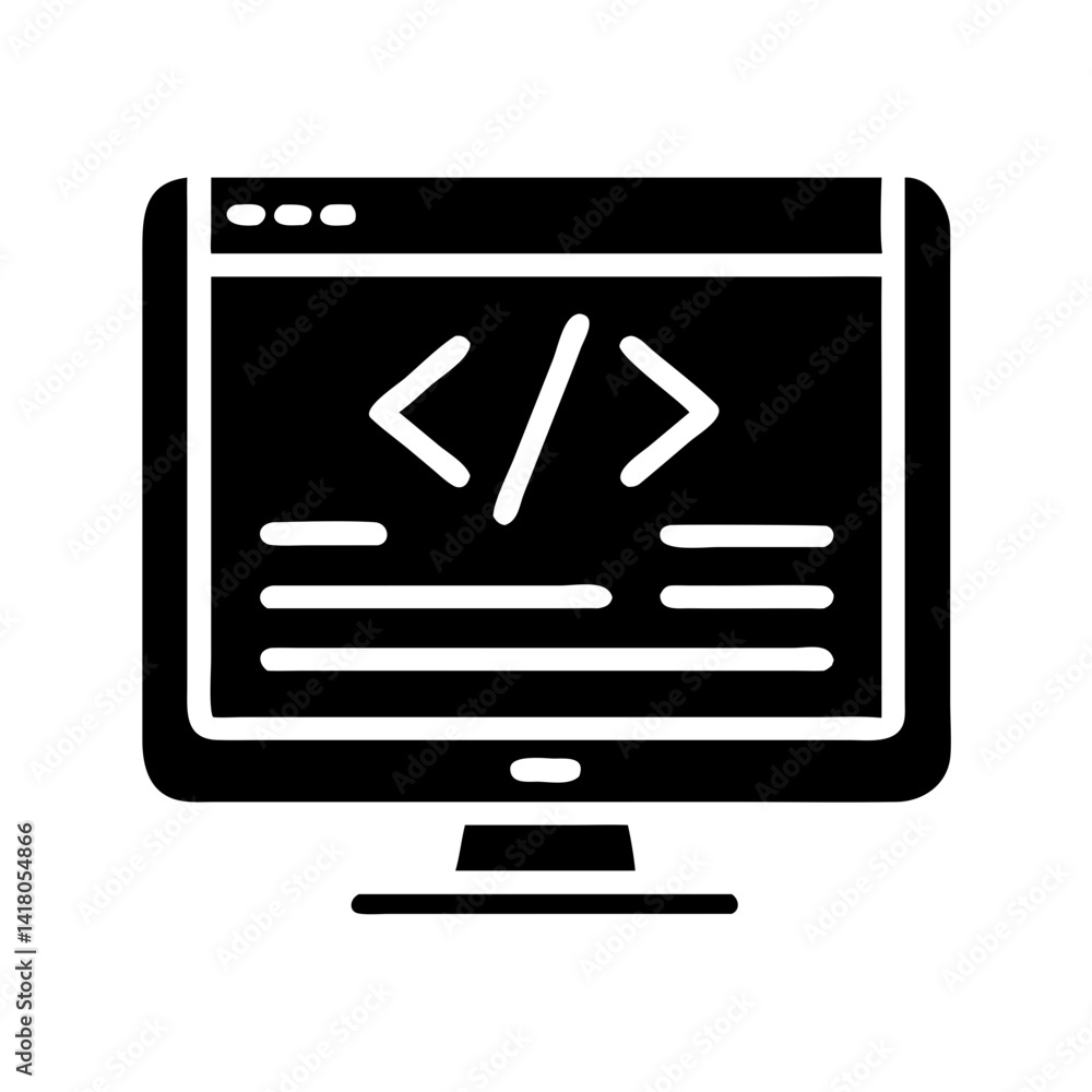 Poster Computer Screen with Code Icon Representing Web Development and Programming