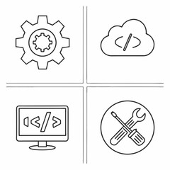 Four Digital Tools Icons Settings Gear Cloud App  