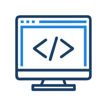 Computer Screen with Code Icon Representing Web Development and Programming