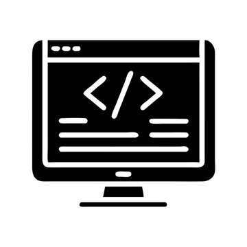 Computer Screen with Code Icon Representing Web Development and Programming