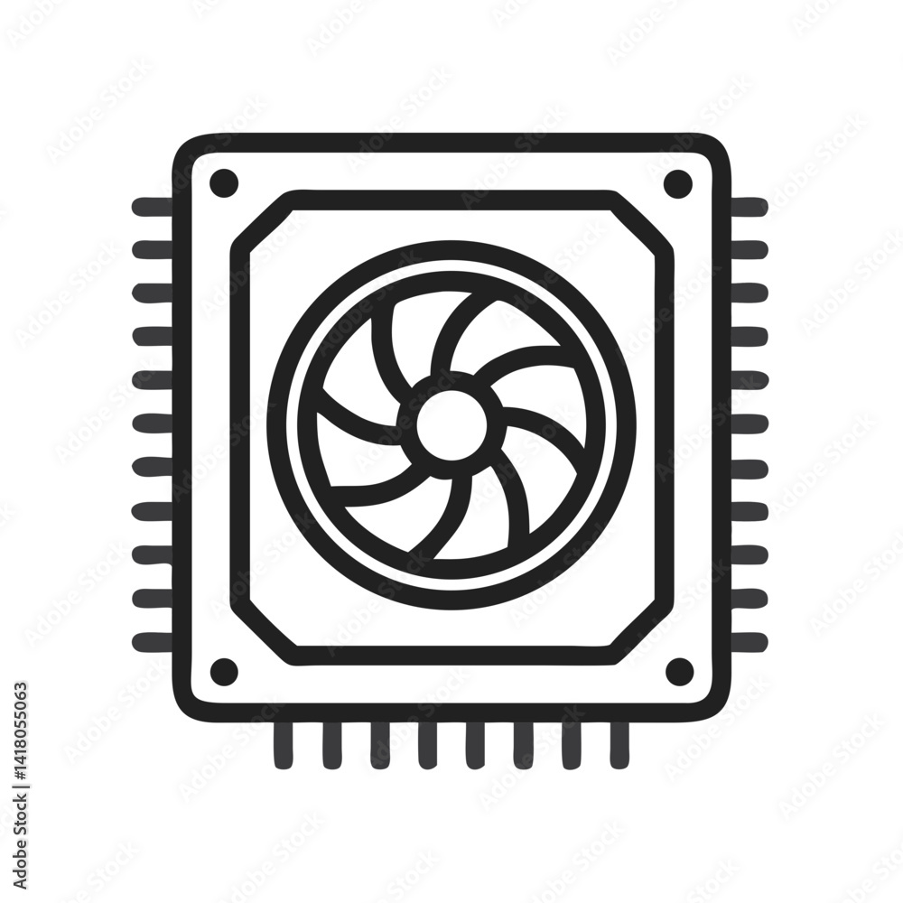 Poster CPU with Fan Icon Representing Processor Cooling and Heat Management