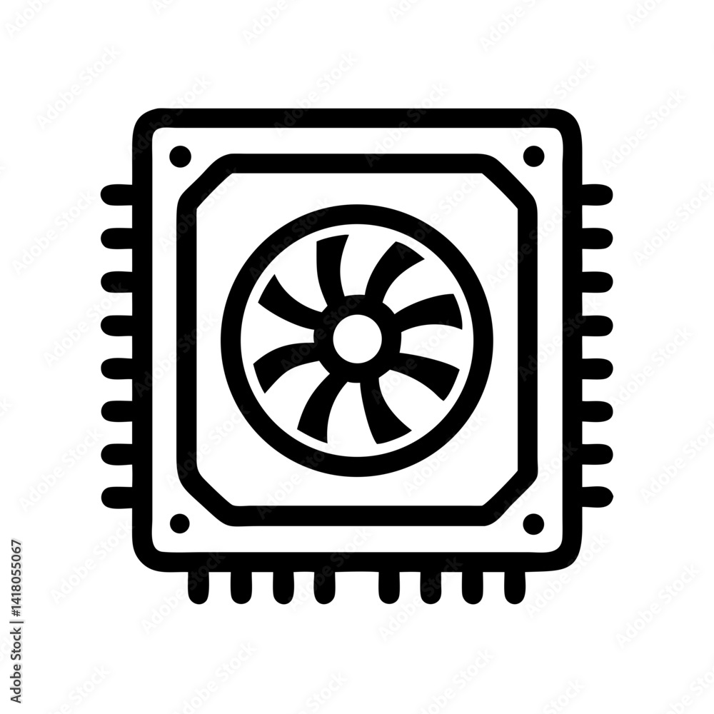 Poster CPU with Fan Icon Representing Processor Cooling and Heat Management