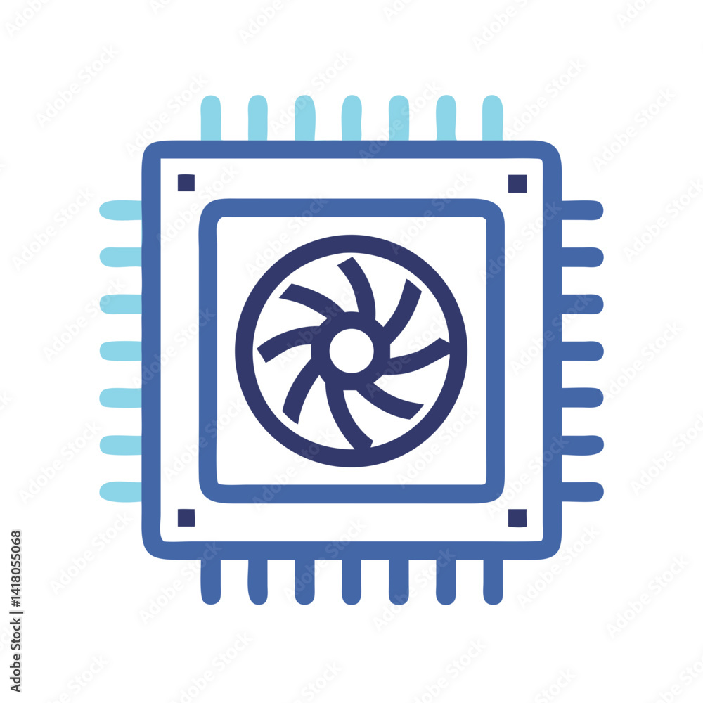 Poster CPU with Fan Icon Representing Processor Cooling and Heat Management