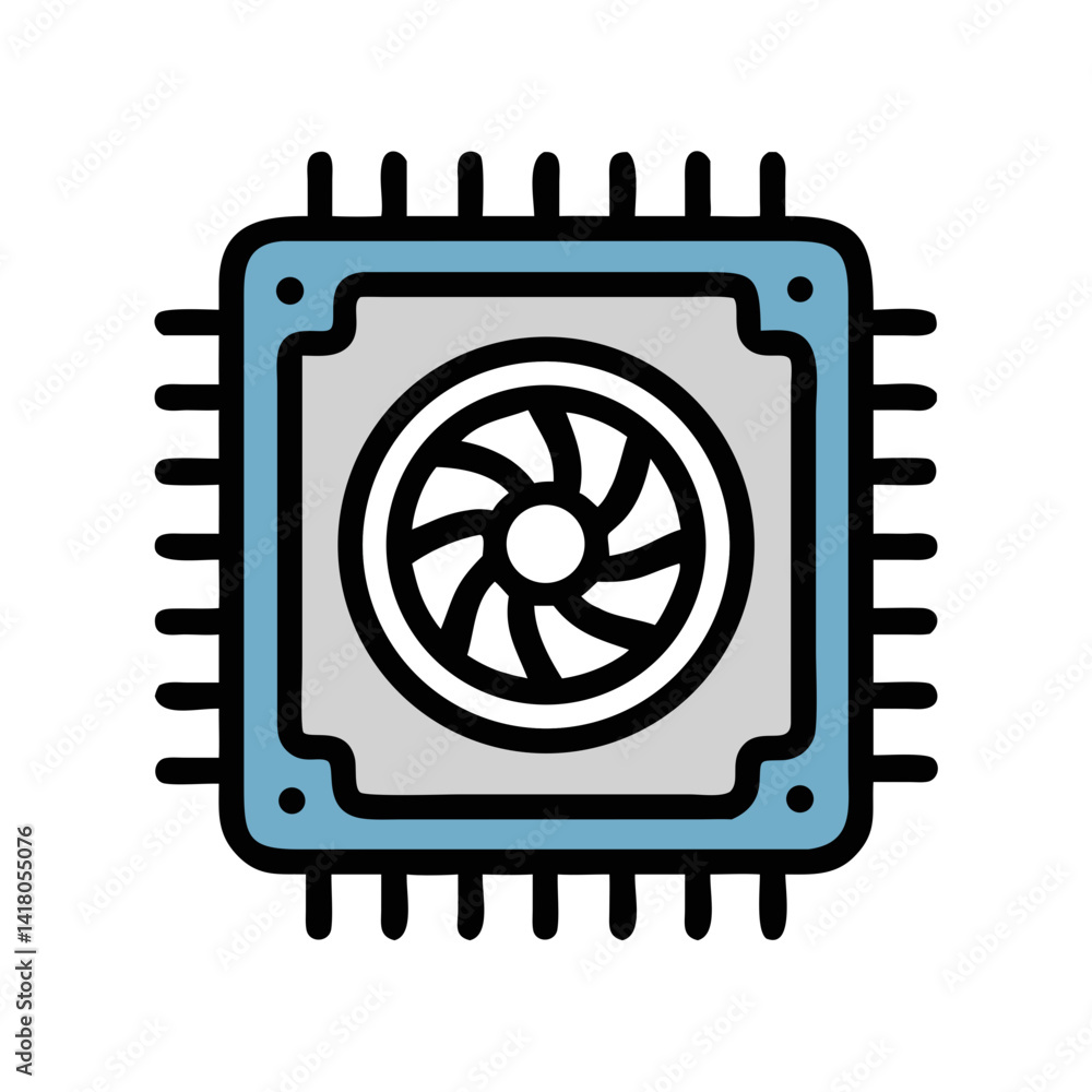 Poster CPU with Fan Icon Representing Processor Cooling and Heat Management