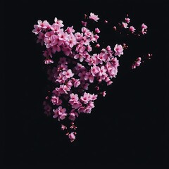 Pink Cherry Blossoms Falling on Black Background Spring Floral Image