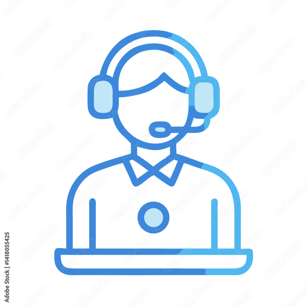 Poster customer support agent icon representing online assistance and virtual help desk