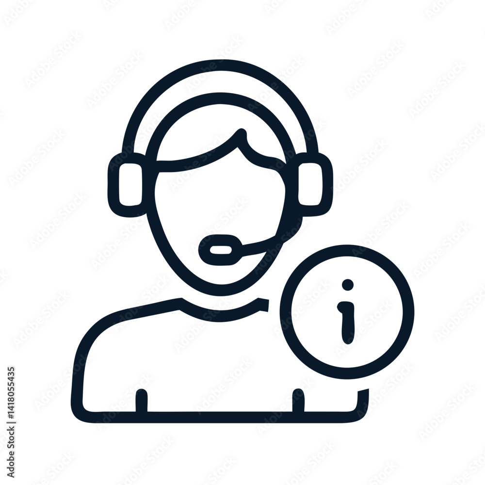Poster customer support agent icon representing online assistance and virtual help desk