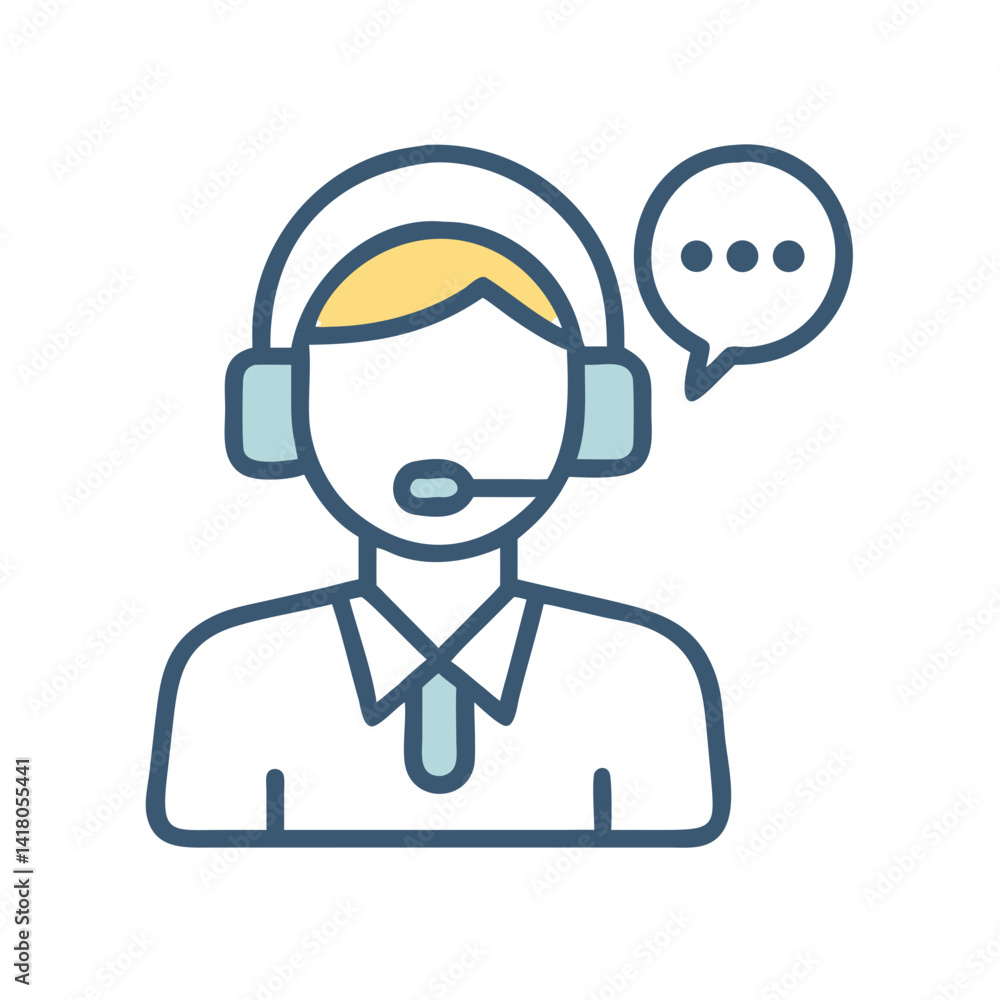 Poster customer support agent icon representing online assistance and virtual help desk
