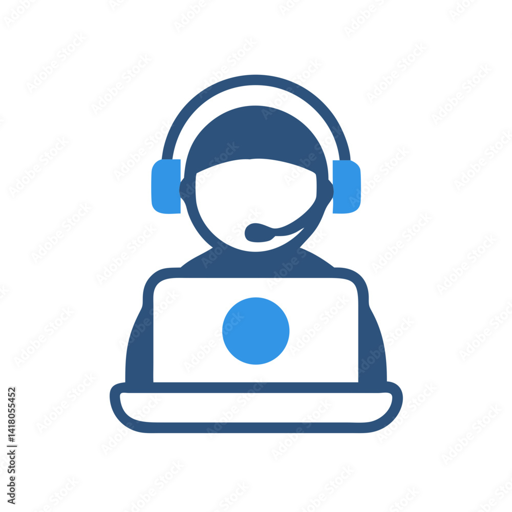 Poster Customer Support Agent Icon Representing Online Assistance and Virtual Help Desk