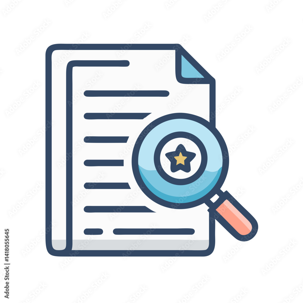 Aufkleber document with magnifying glass icon representing document inspection and detailed analysis