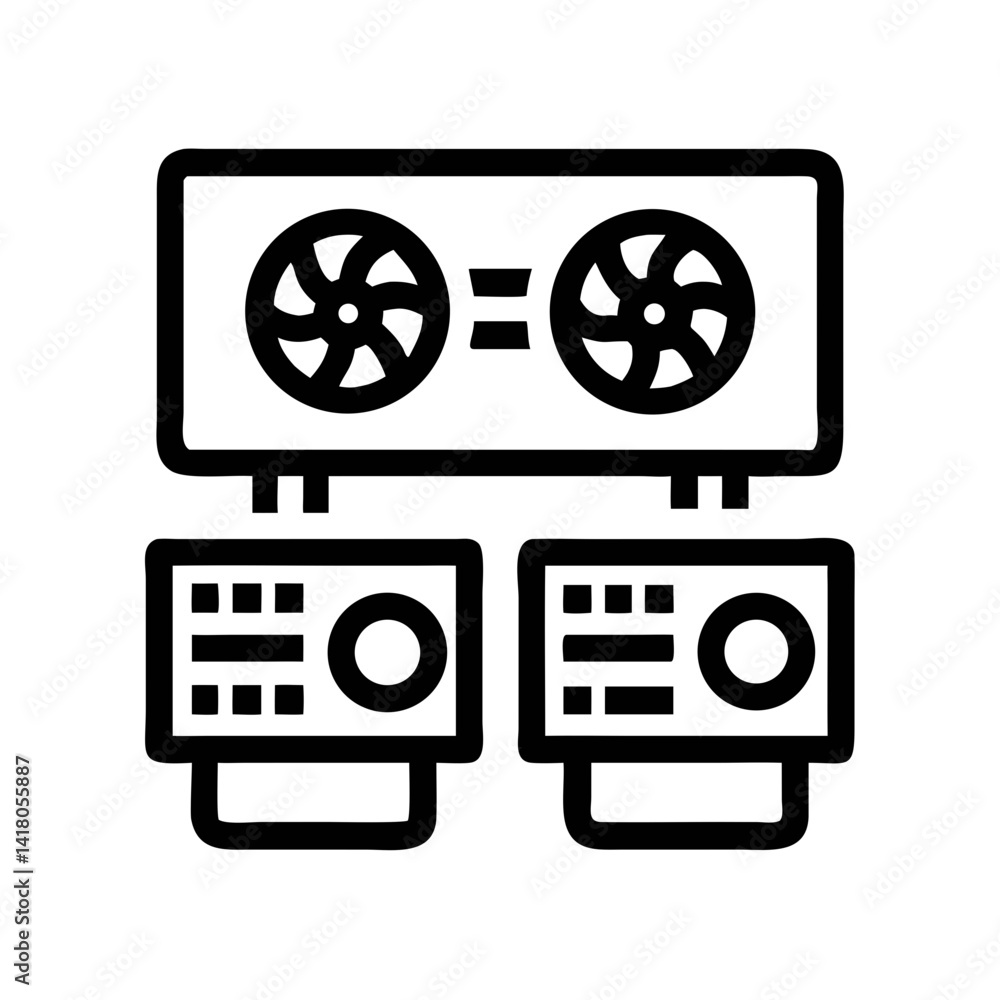Poster Dual Graphics Cards Icon Representing SLI GPU Setup and High-Performance Gaming