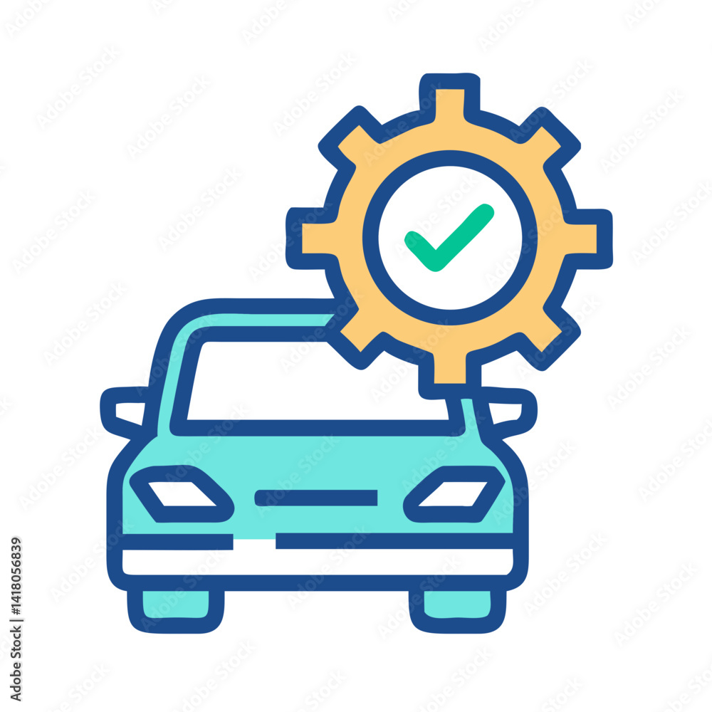 Aufkleber gear with checkmark icon representing vehicle maintenance and system approval