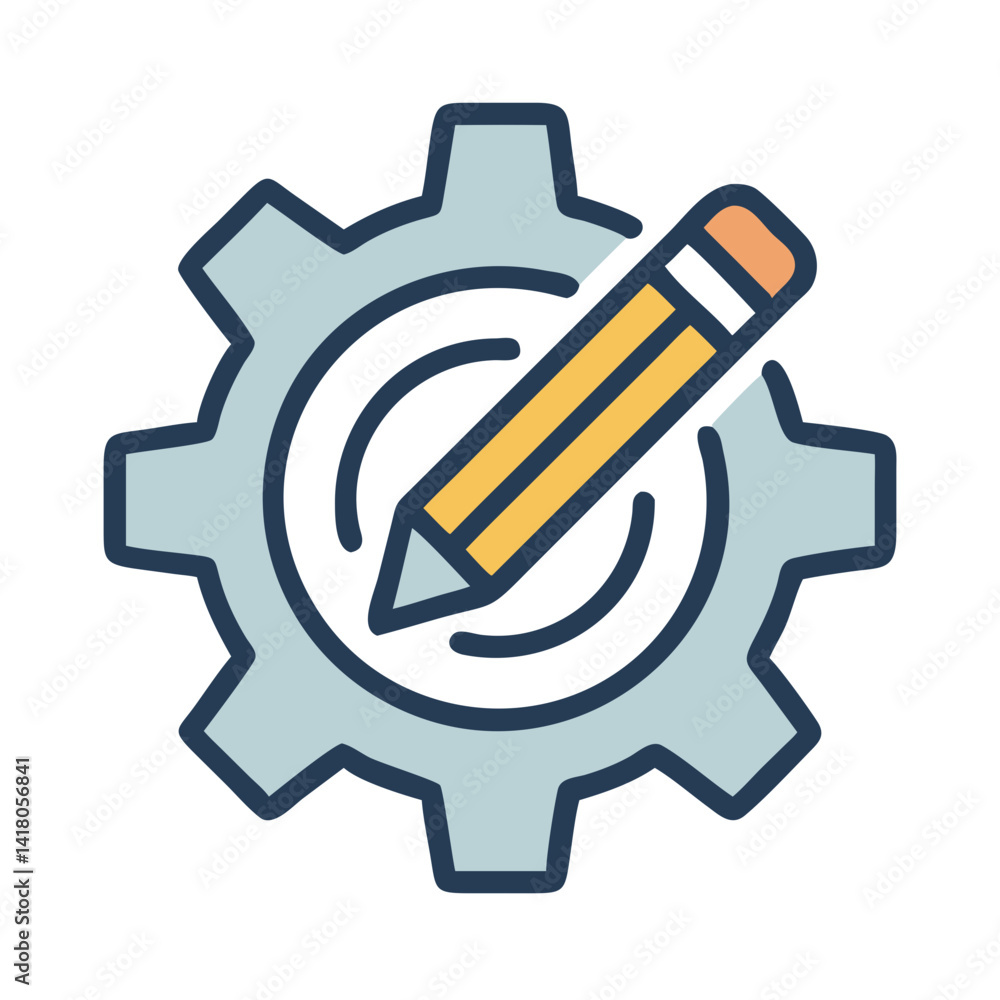 Poster Gear with Pencil Icon Representing Writing Settings and Editable Configuration Tools