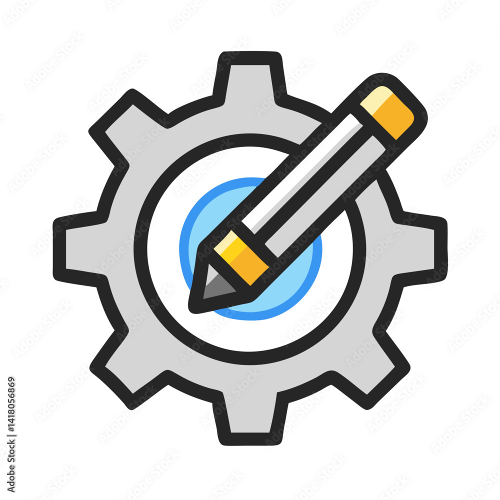 Poster Gear with Pencil Icon Representing Writing Settings and Editable Configuration Tools