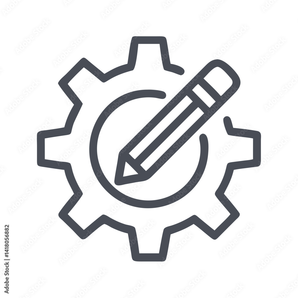 Poster Gear with Pencil Icon Representing Writing Settings and Editable Configuration Tools
