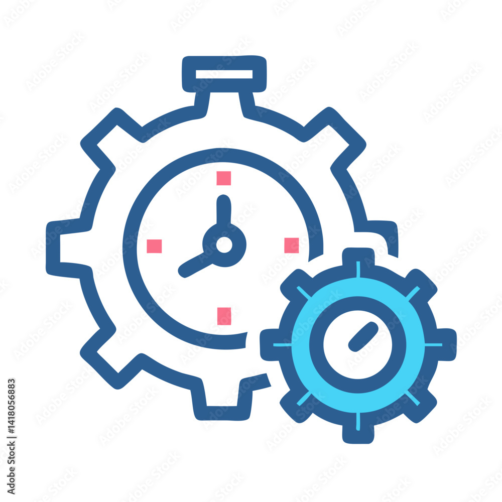 Poster gear with stopwatch icon representing time management and process optimization
