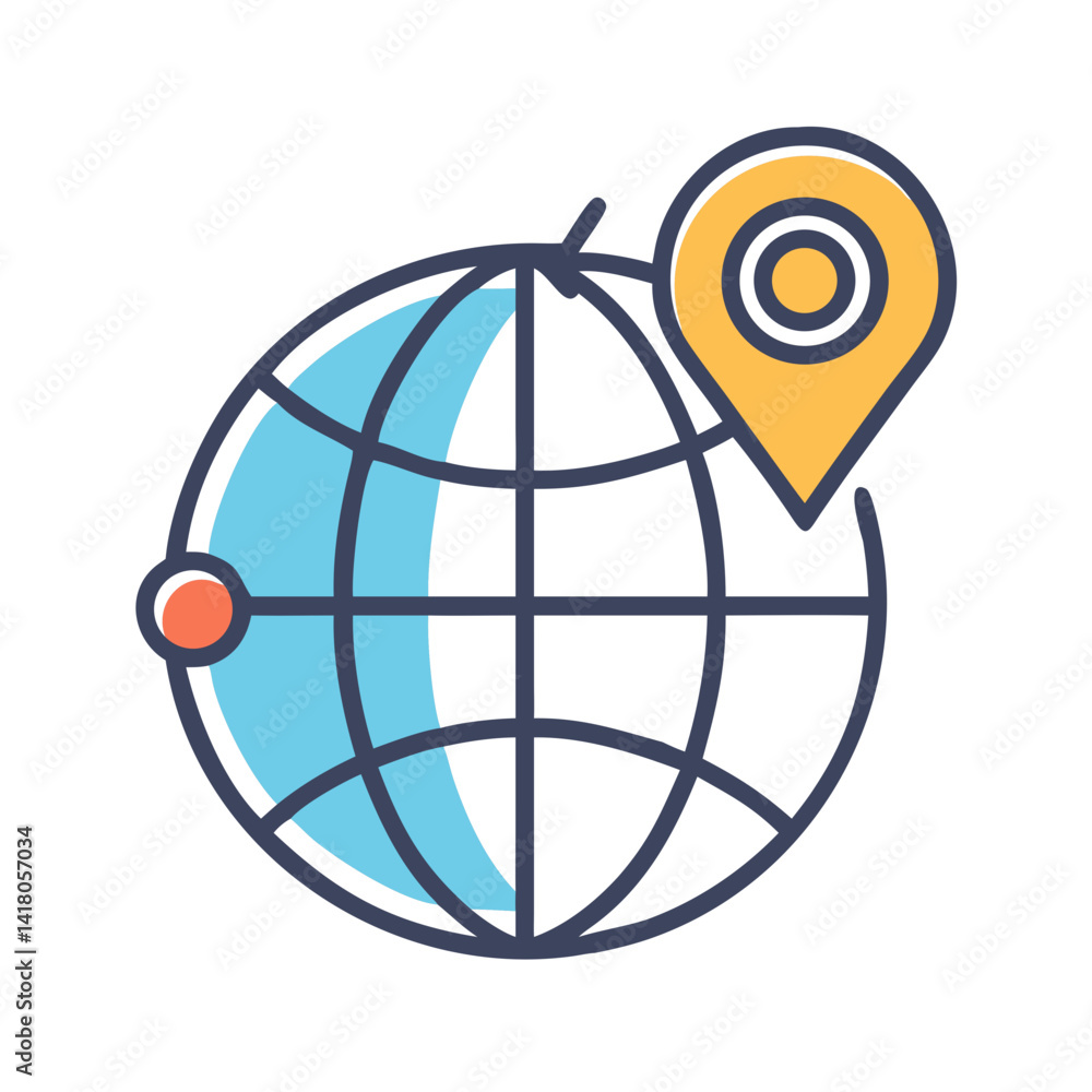 Poster globe with pointer icon representing global business and international market reach