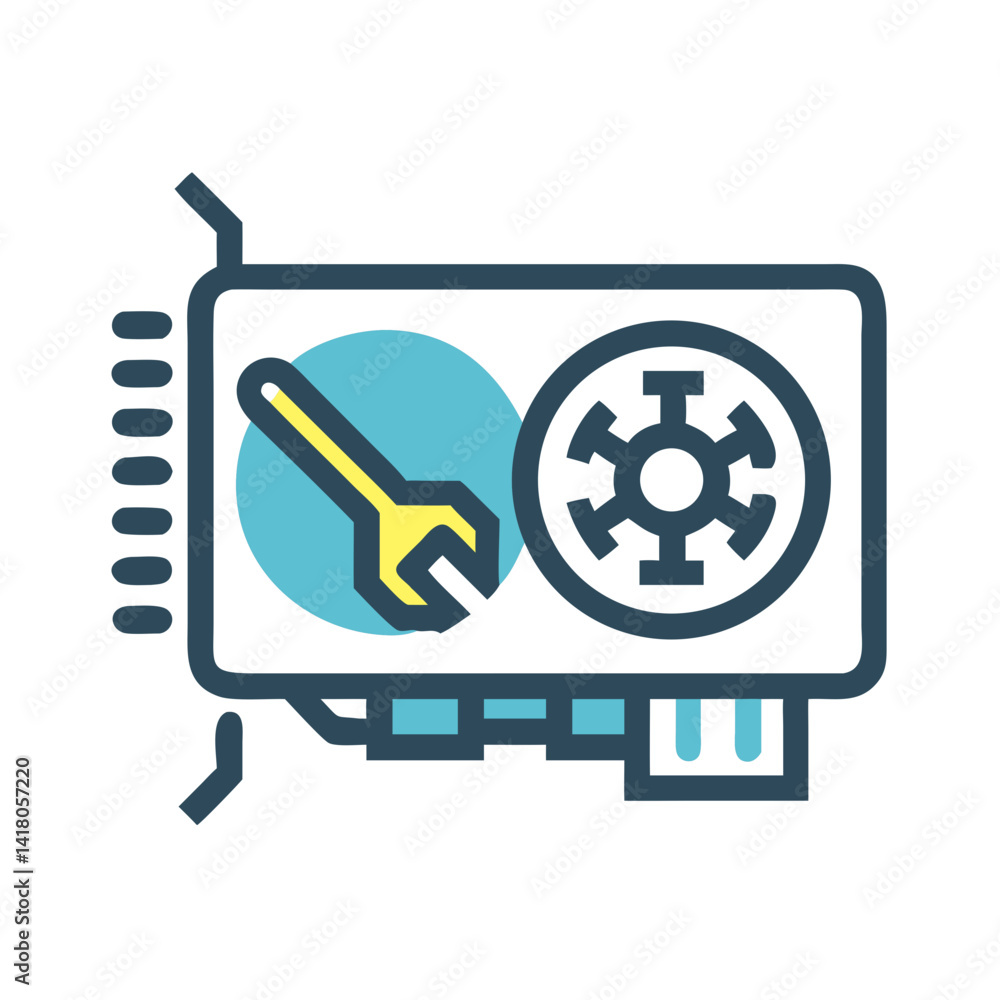 Poster GPU with Wrench Icon Representing Graphics Card Maintenance and Performance Tuning