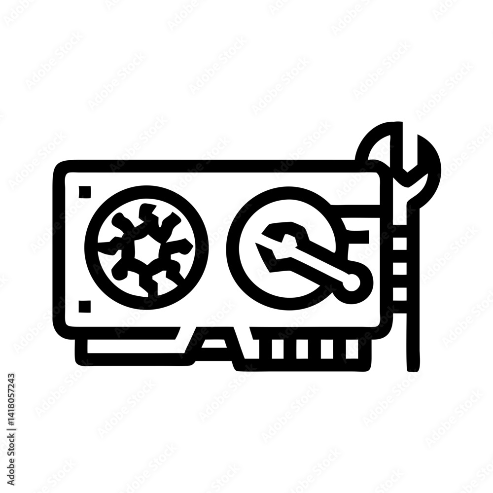 Poster GPU with Wrench Icon Representing Graphics Card Maintenance and Performance Tuning