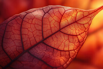 Obraz premium Close-up leaf with bright orange backdrop.